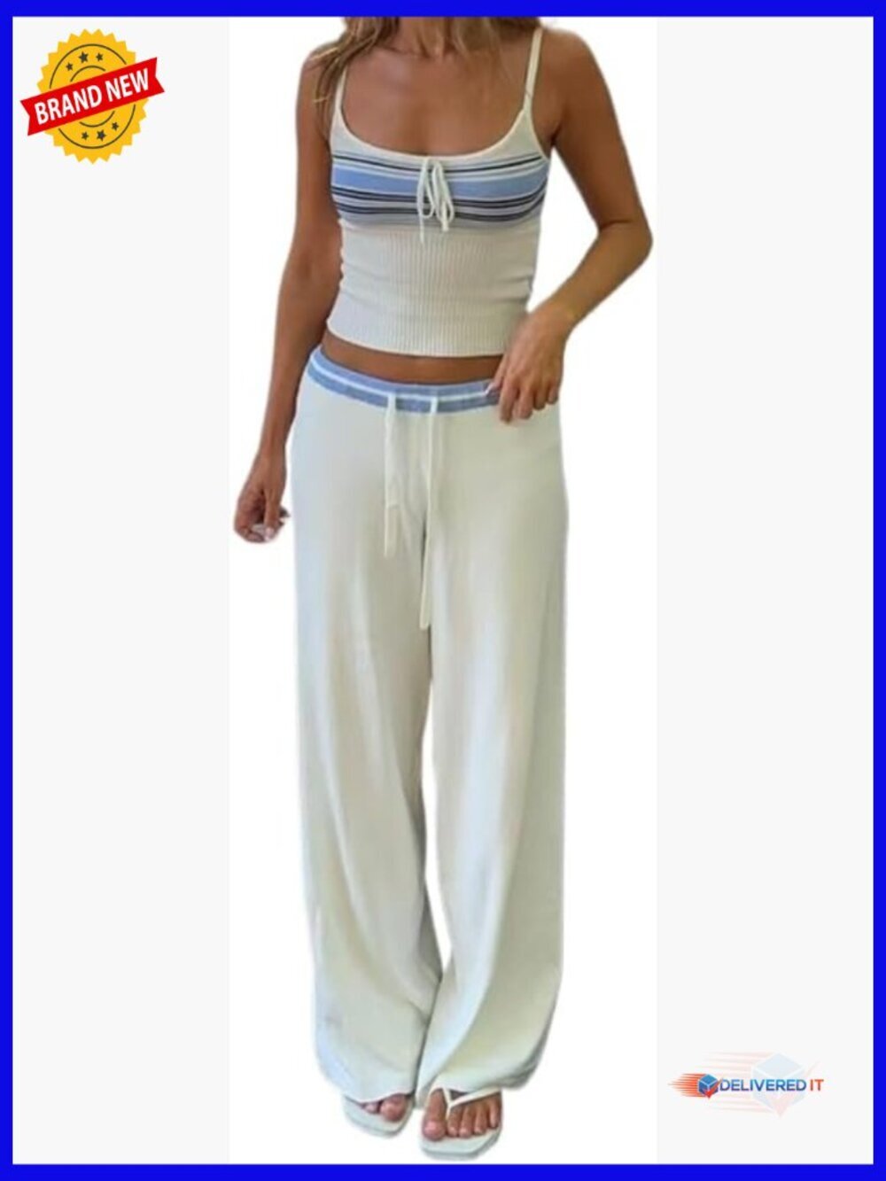 Two Piece Outfits Set Sleeveless Top Loose Drawstring Waist Pants Summer